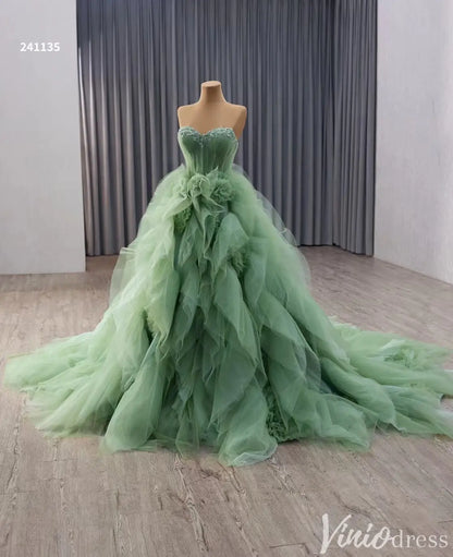Green Strapless Tulle Quinceañera Dress with Ruffled Skirt 241135-Quinceanera Dresses 2025 -Viniodress-Green-Custom Size-