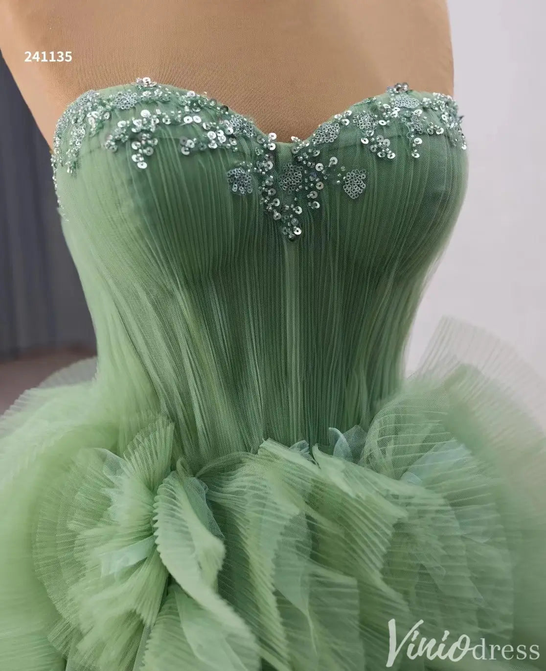 Green Strapless Tulle Quinceañera Dress with Ruffled Skirt 241135-Quinceanera Dresses 2025 -Viniodress-Green-Custom Size-