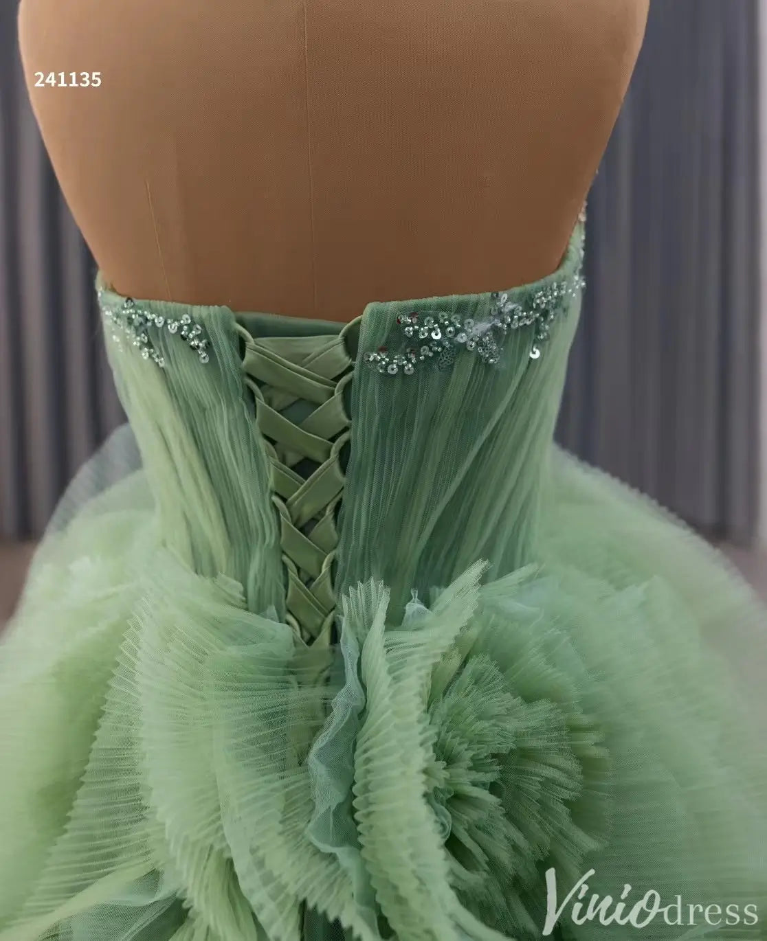 Green Strapless Tulle Quinceañera Dress with Ruffled Skirt 241135-Quinceanera Dresses 2025 -Viniodress-Green-Custom Size-
