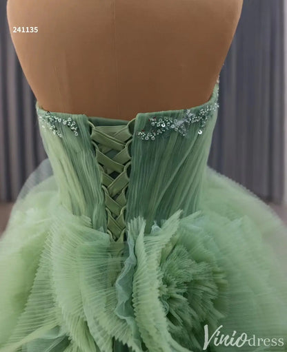 Green Strapless Tulle Quinceañera Dress with Ruffled Skirt 241135-Quinceanera Dresses 2025 -Viniodress-Green-Custom Size-