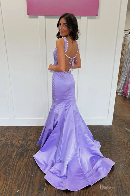 Sage Pearl Trim Satin Mermaid Prom Dress with Square Neckline & Sweep Train – SS280-prom dresses 2026-Viniodress-Sage-Custom Size – Add Measurements in Cart-