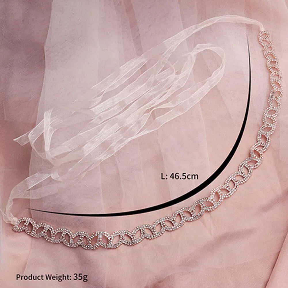 Rose Gold Tiny Crystal Bridal Sash AC1029-Sashes & Belts-Viniodress-Rose Gold-Viniodress