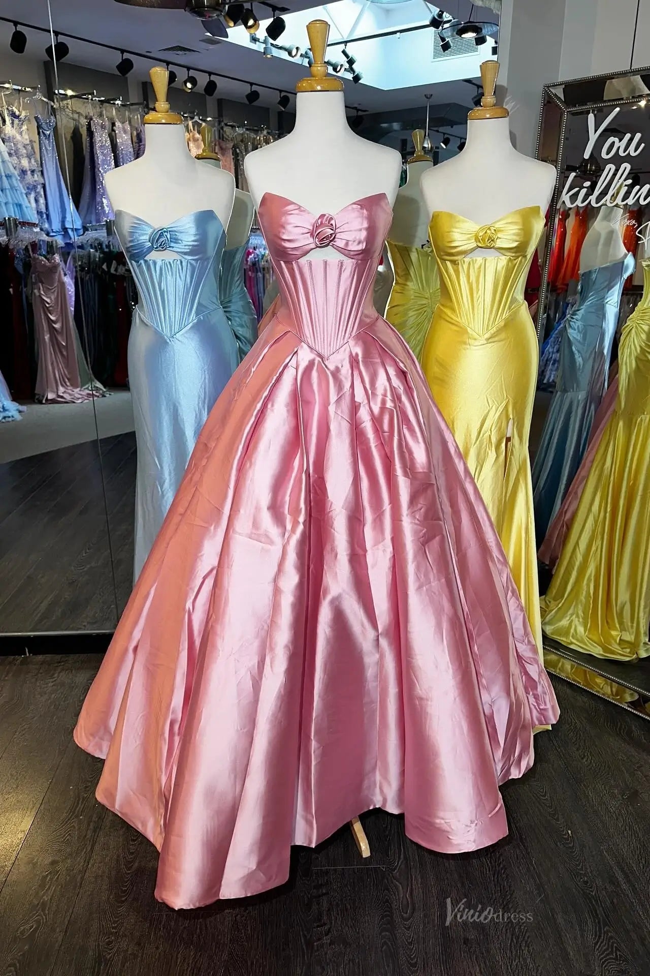Satin Bow Prom Ball Gown with Basque Corset Bodice, Sweetheart Neckline & Keyhole Detail – AS049-prom dresses 2026-Viniodress-Pink-Custom Size – Add Measurements in Cart-