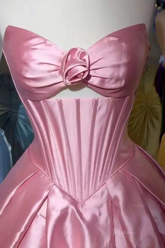 Satin Bow Prom Ball Gown with Basque Corset Bodice, Sweetheart Neckline & Keyhole Detail – AS049-prom dresses 2026-Viniodress-Pink-Custom Size – Add Measurements in Cart-