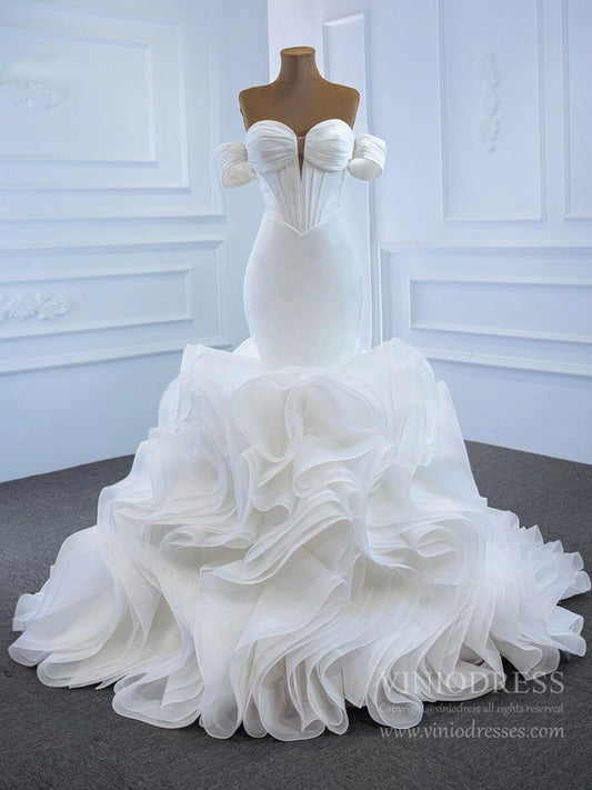 Satin Mermaid Wedding Dresses with Removable Sleeves 67192-wedding dresses 2025 -Viniodress-Ivory-Custom Size-