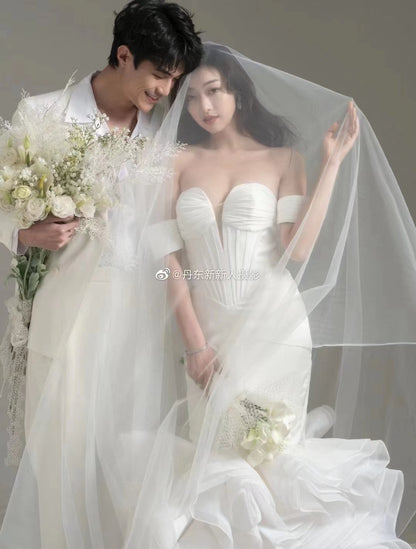 Satin Mermaid Wedding Dresses with Removable Sleeves 67192-wedding dresses 2025 -Viniodress-Ivory-Custom Size-