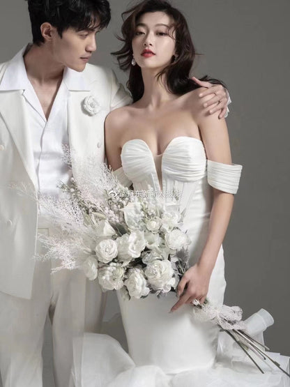 Satin Mermaid Wedding Dresses with Removable Sleeves 67192-wedding dresses 2025 -Viniodress-Ivory-Custom Size-