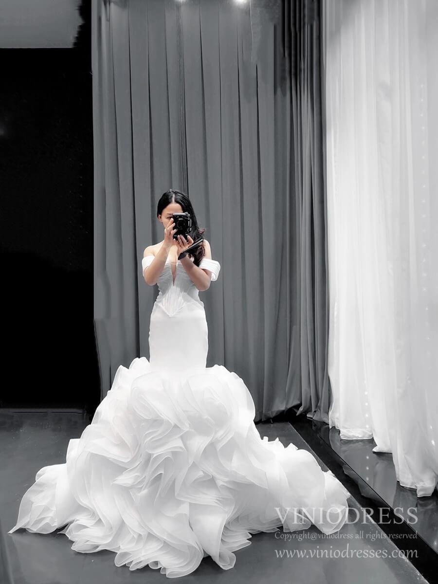 Satin Mermaid Wedding Dresses with Removable Sleeves 67192-wedding dresses 2025 -Viniodress-Ivory-Custom Size-