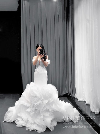 Satin Mermaid Wedding Dresses with Removable Sleeves 67192-wedding dresses 2025 -Viniodress-Ivory-Custom Size-