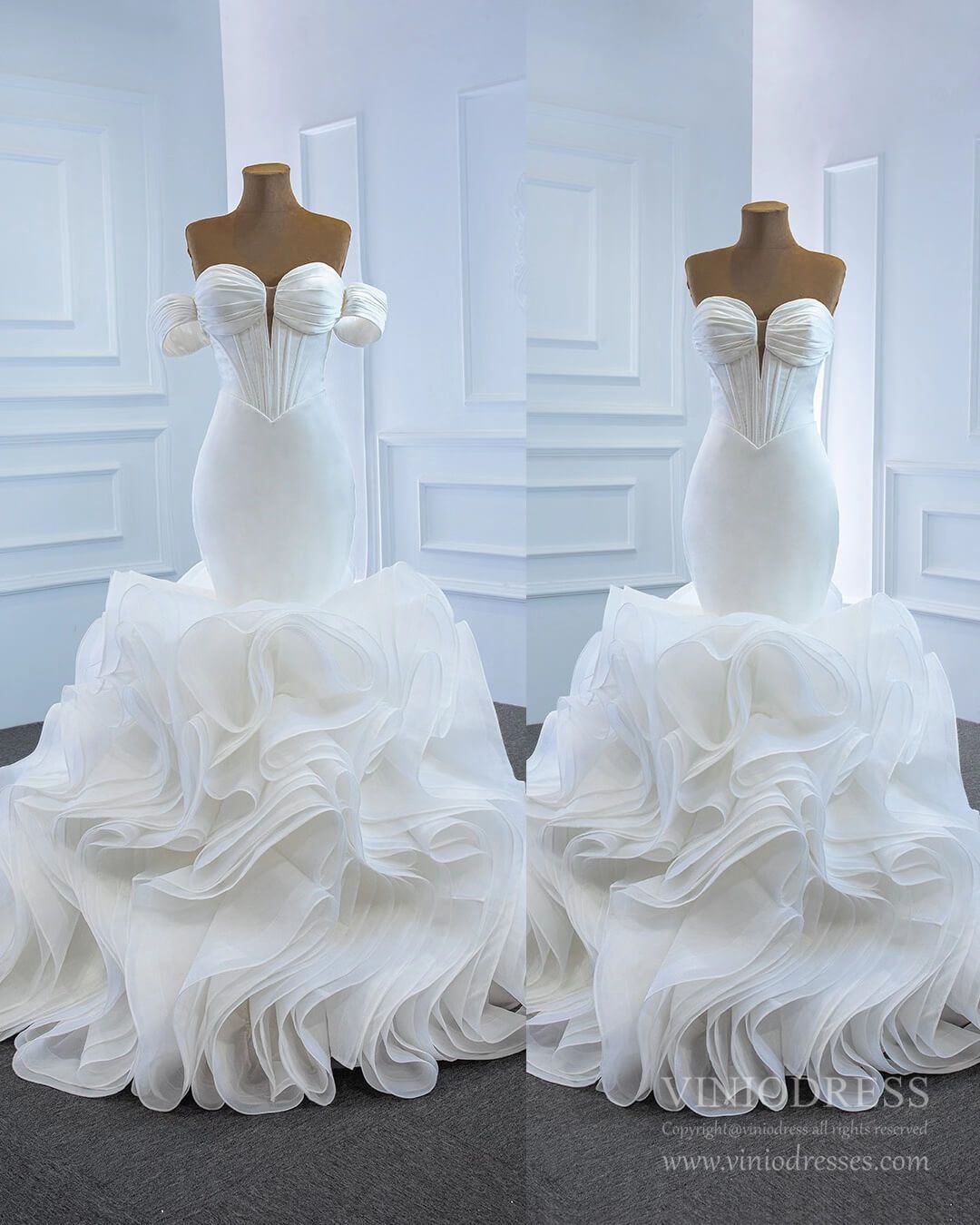 Satin Mermaid Wedding Dresses with Removable Sleeves 67192-wedding dresses 2025 -Viniodress-Ivory-Custom Size-