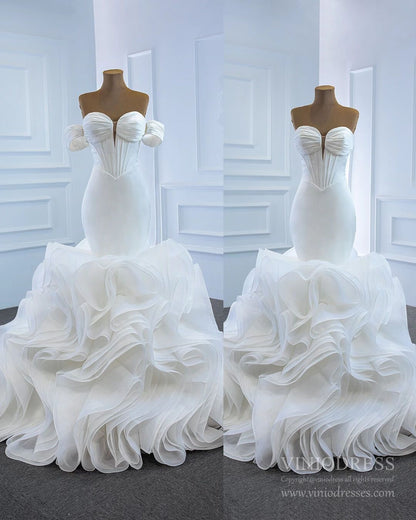 Satin Mermaid Wedding Dresses with Removable Sleeves 67192-wedding dresses 2025 -Viniodress-Ivory-Custom Size-