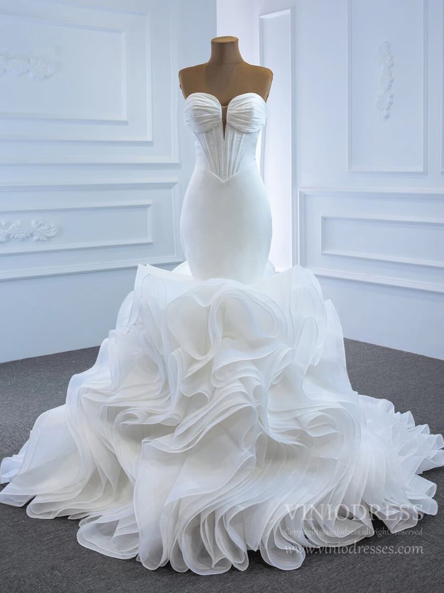 Satin Mermaid Wedding Dresses with Removable Sleeves 67192-wedding dresses 2025 -Viniodress-Ivory-Custom Size-