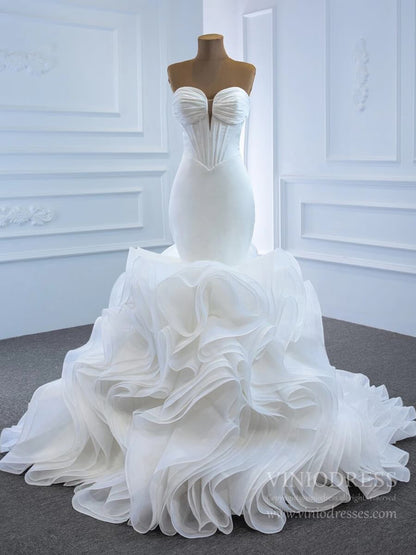 Satin Mermaid Wedding Dresses with Removable Sleeves 67192-wedding dresses 2025 -Viniodress-Ivory-Custom Size-