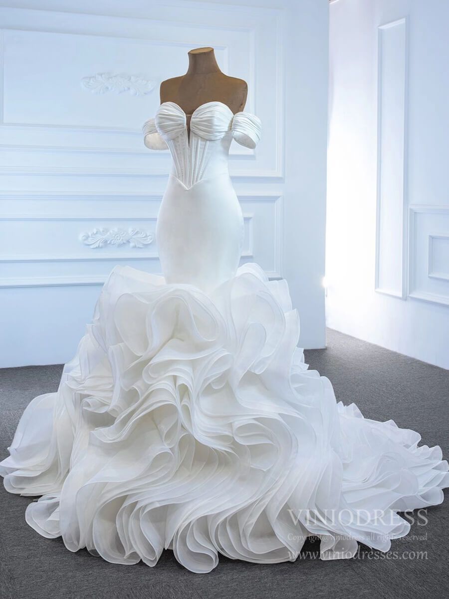 Satin Mermaid Wedding Dresses with Removable Sleeves 67192-wedding dresses 2025 -Viniodress-Ivory-Custom Size-