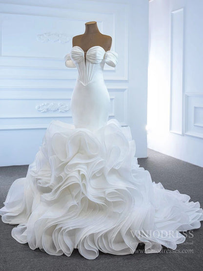 Satin Mermaid Wedding Dresses with Removable Sleeves 67192-wedding dresses 2025 -Viniodress-Ivory-Custom Size-