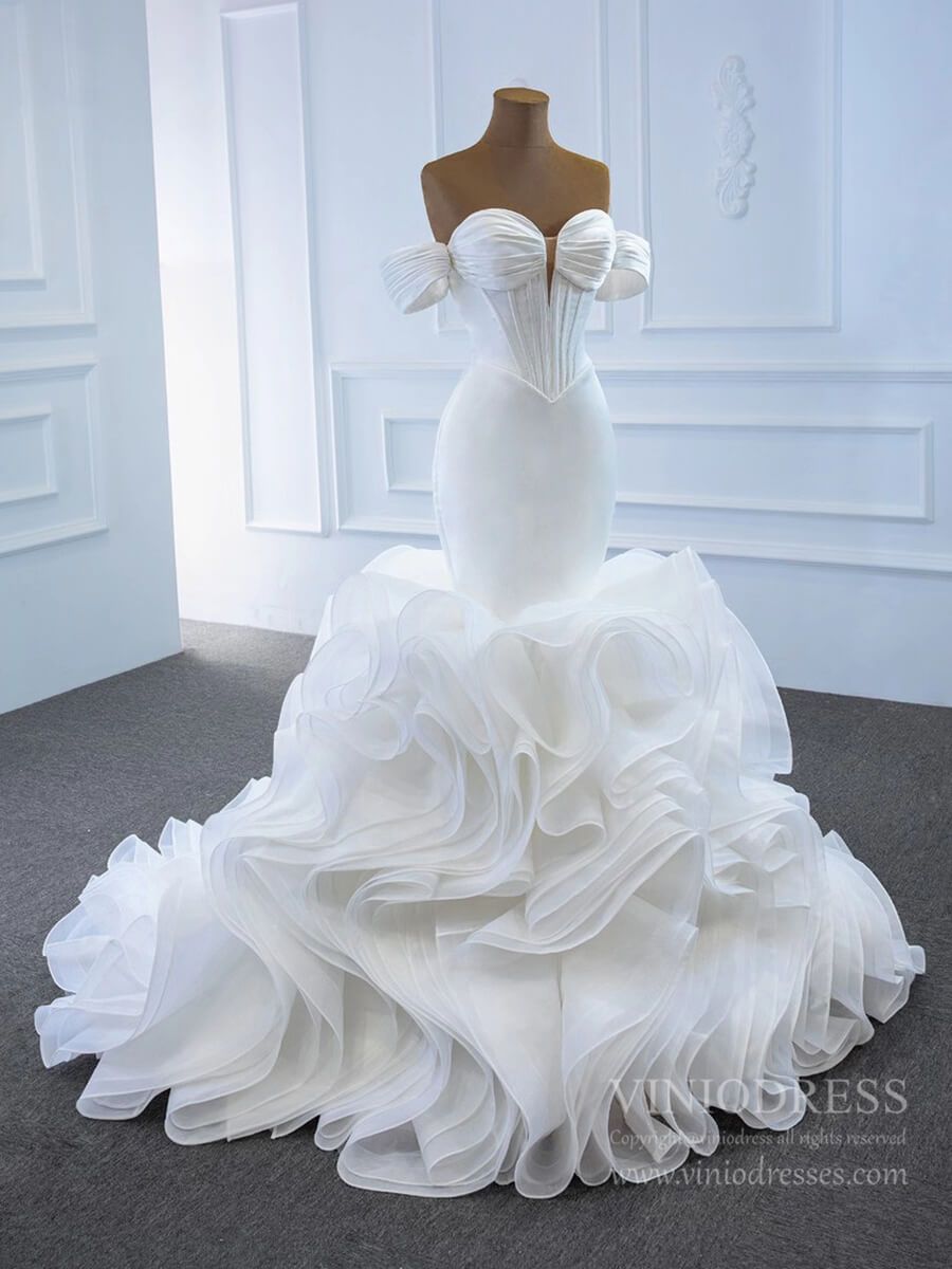 Satin Mermaid Wedding Dresses with Removable Sleeves 67192-wedding dresses 2025 -Viniodress-Ivory-Custom Size-