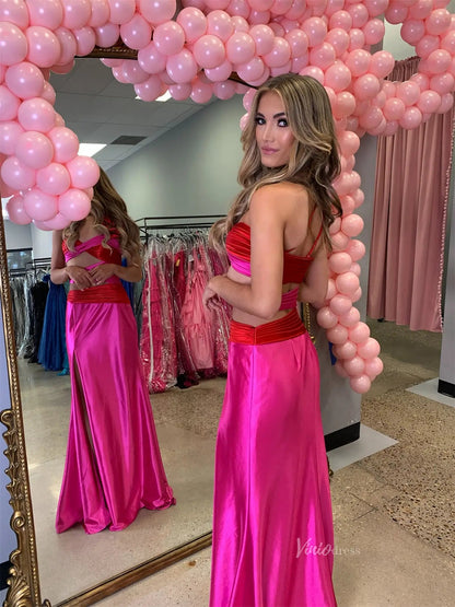Satin Sheath Prom Dresses with Slit, Ruffled One Shoulder & Crossed Bodice - FD6040-prom dresses 2025 -Viniodress-Red-Custom Size-