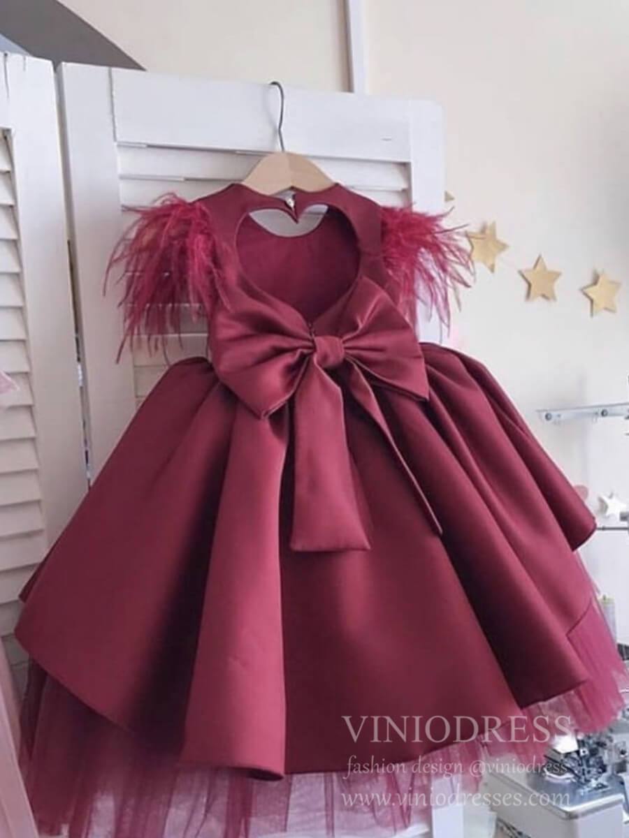 Satin & Tulle Mauve Flower Girl Dresses High Low Girls Formal Dress GL1026B-flower girl dresses 2025 -Viniodress-Burgundy-Custom Size-