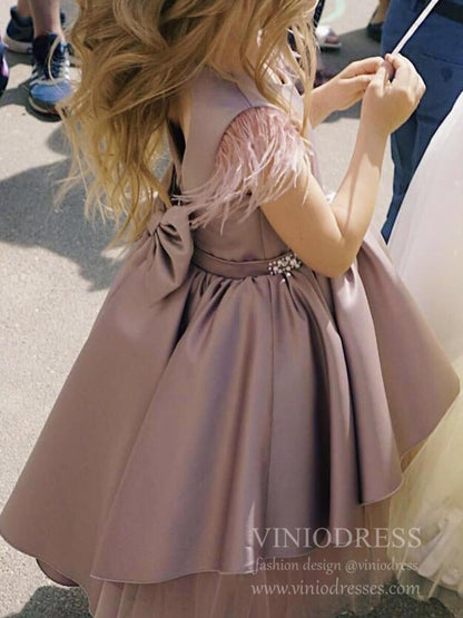 Satin & Tulle Mauve Flower Girl Dresses High Low Girls Formal Dress GL1026B-flower girl dresses 2025 -Viniodress-Mauve-Custom Size-