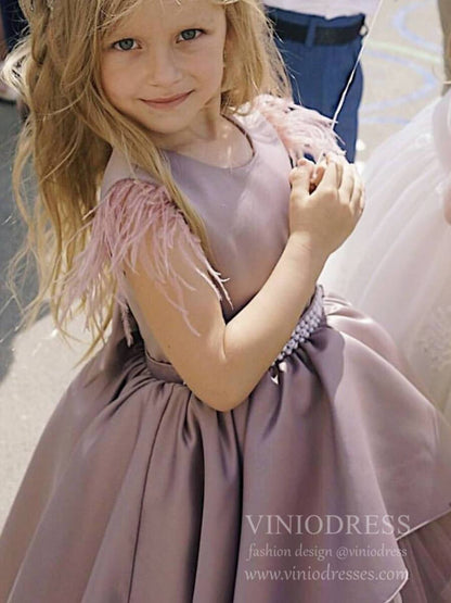 Satin & Tulle Mauve Flower Girl Dresses High Low Girls Formal Dress GL1026B-flower girl dresses 2025 -Viniodress-Mauve-Custom Size-