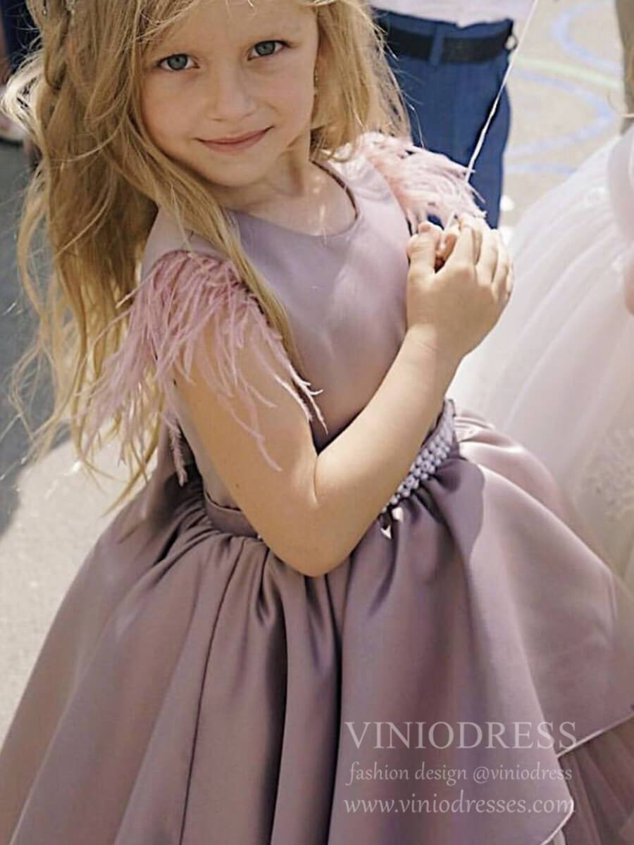 Satin & Tulle Mauve Flower Girl Dresses High Low Girls Formal Dress GL1026B-flower girl dresses-Viniodress-Viniodress