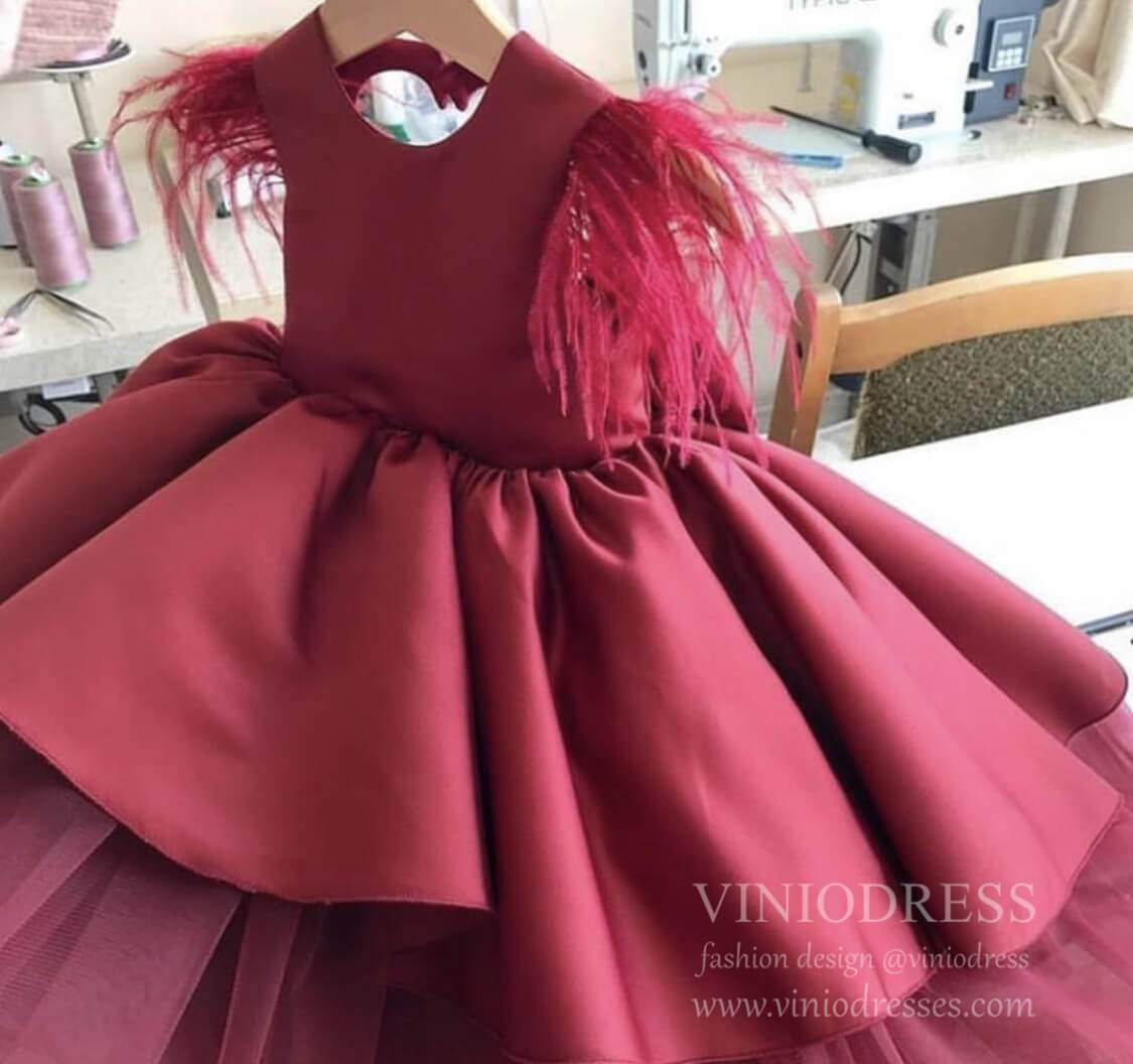 Satin & Tulle Mauve Flower Girl Dresses High Low Girls Formal Dress GL1026B-flower girl dresses-Viniodress-Viniodress