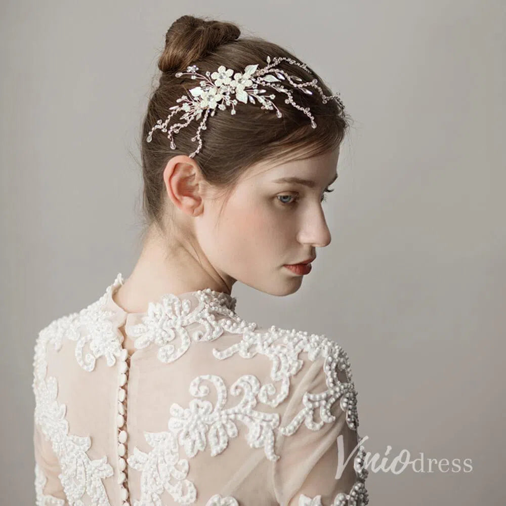 Scattered Crystal Floral Silver Bridal Comb ACC1137-Headpieces 2025 -Viniodress-Silver-