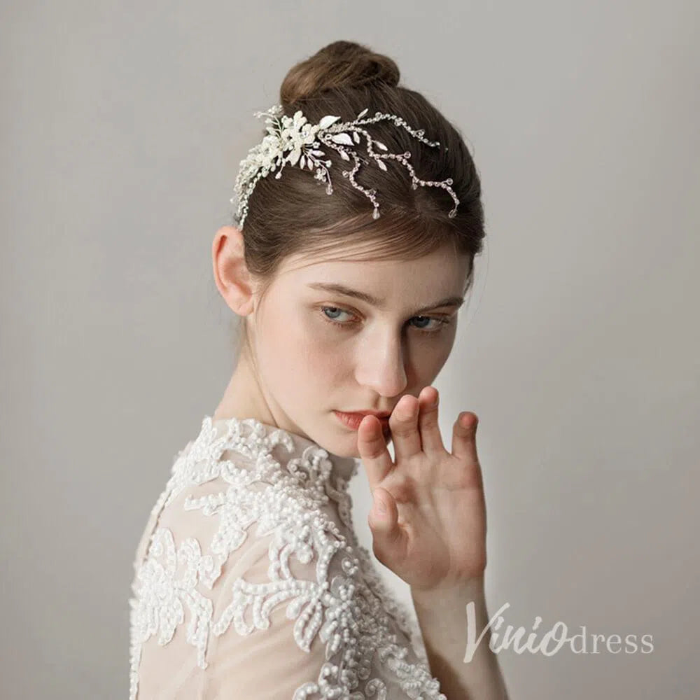 Scattered Crystal Floral Silver Bridal Comb ACC1137-Headpieces 2025 -Viniodress-Silver-