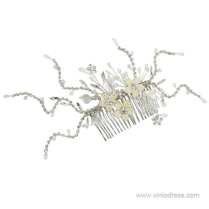 Scattered Crystal Floral Silver Bridal Comb ACC1137-Headpieces 2025 -Viniodress-Silver-