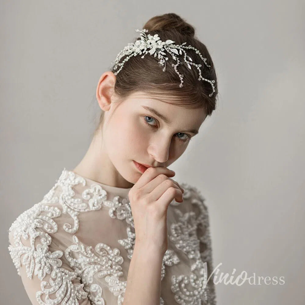 Scattered Crystal Floral Silver Bridal Comb ACC1137-Headpieces 2025 -Viniodress-Silver-