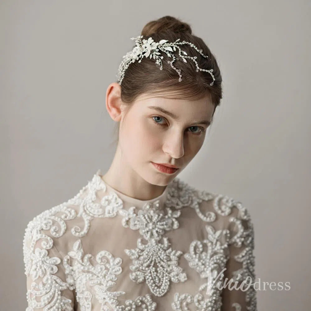 Scattered Crystal Floral Silver Bridal Comb ACC1137-Headpieces-Viniodress-Viniodress