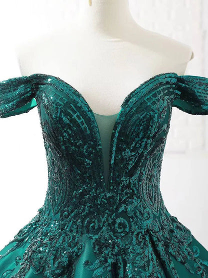 Sequin Lace Ball Gowns Emerald Green Quinceanera Dresses 66661 viniodress-Quinceanera Dresses 2025 -Viniodress-Emerald Green-Custom Size-