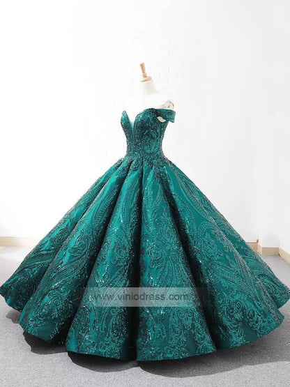 Sequin Lace Ball Gowns Emerald Green Quinceanera Dresses 66661 viniodress-Quinceanera Dresses 2025 -Viniodress-Emerald Green-Custom Size-