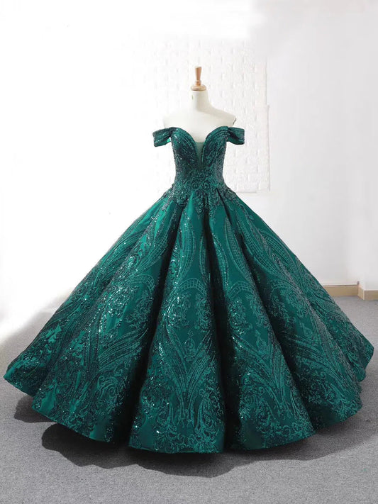 Sequin Lace Ball Gowns Emerald Green Quinceanera Dresses 66661 viniodress-Quinceanera Dresses 2025 -Viniodress-Emerald Green-Custom Size-