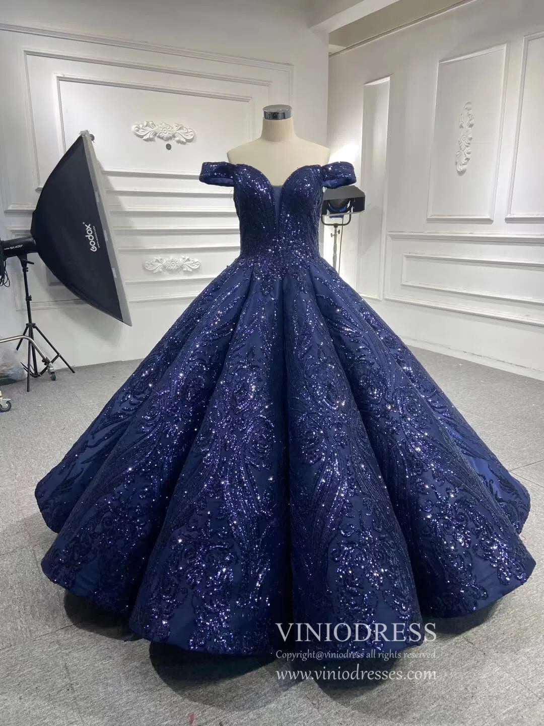 Sequin Lace Ball Gowns Emerald Green Quinceanera Dresses 66661 viniodress-Quinceanera Dresses 2025 -Viniodress-Navy Blue-Custom Size-