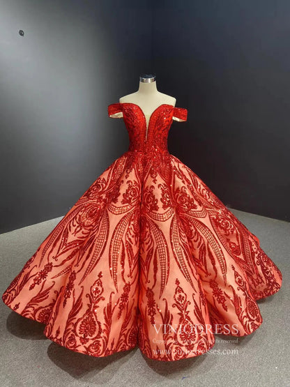 Sequin Lace Ball Gowns Emerald Green Quinceanera Dresses 66661 viniodress-Quinceanera Dresses 2025 -Viniodress-Red-Custom Size-