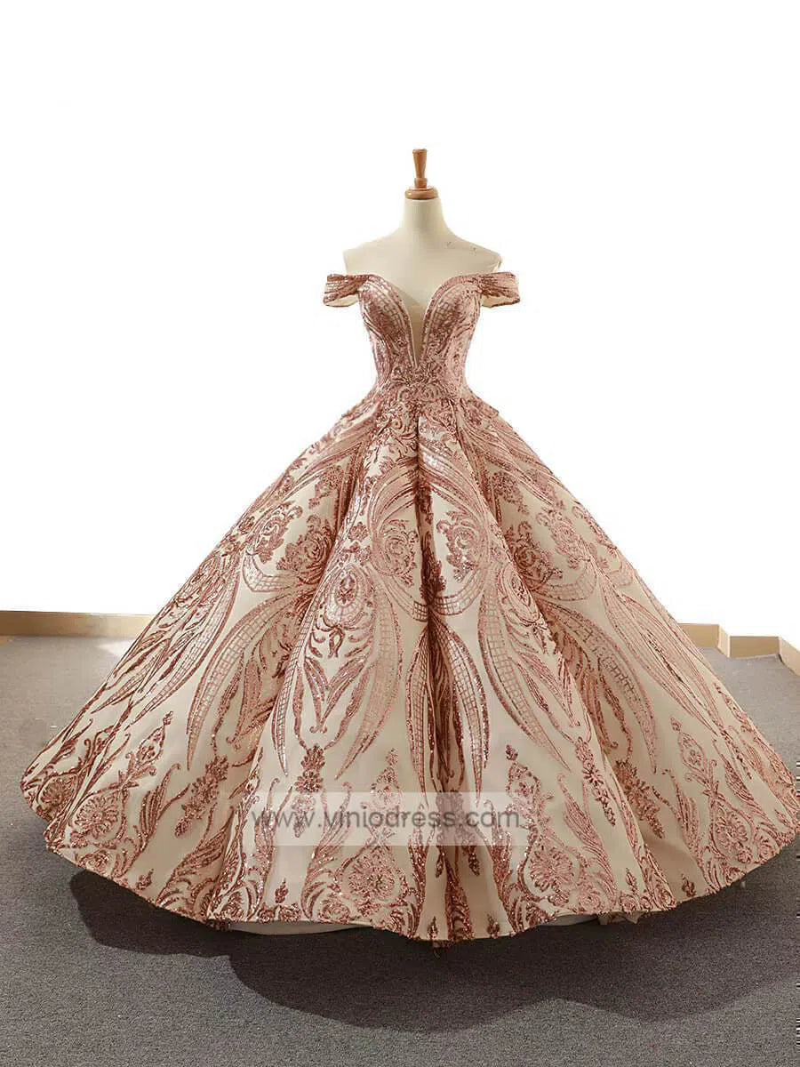 Sequin Lace Ball Gowns Emerald Green Quinceanera Dresses 66661 viniodress-Quinceanera Dresses 2025 -Viniodress-Rose Gold-Custom Size-