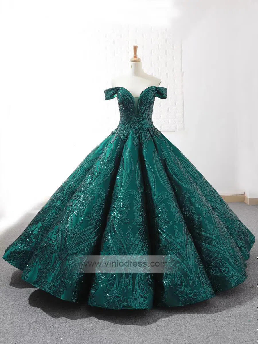 Sequin Lace Ball Gowns Emerald Green Quinceanera Dresses 66661 viniodress-Quinceanera Dresses-Viniodress-Viniodress