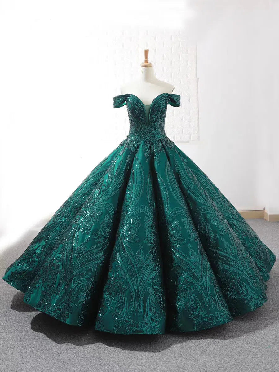 Sequin Lace Ball Gowns Emerald Green Quinceanera Dresses 66661 viniodress-Quinceanera Dresses-Viniodress-Emerald Green-Custom Size-Viniodress