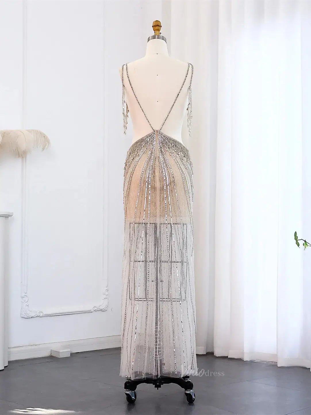Sexy Beaded Prom Dresses Sheer Nude Vintage Met Gala Dresses BD003-Evening Dresses 2025 -Viniodress-Nude-US 2-