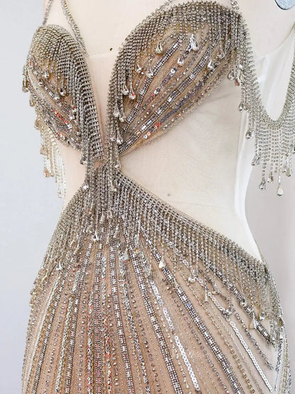 Sexy Beaded Prom Dresses Sheer Nude Vintage Met Gala Dresses BD003-Evening Dresses 2025 -Viniodress-Nude-US 2-