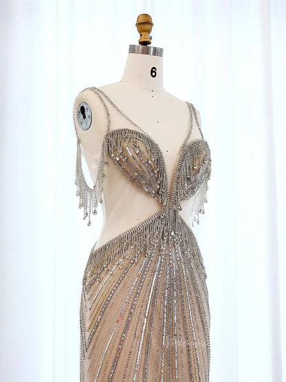 Sexy Beaded Prom Dresses Sheer Nude Vintage Met Gala Dresses BD003-Evening Dresses 2025 -Viniodress-Nude-US 2-