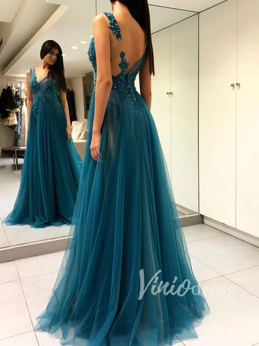 Sexy Blue Long Prom Dresses with Side Slit FD1500-prom dresses 2025 -Viniodress-As Picture-Custom Size-