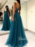 Prom Dress 2025 Sexy Blue Long Prom Dresses with Side Slit FD1500-unique prom dresses-As Picture-Custom Size-Viniodress