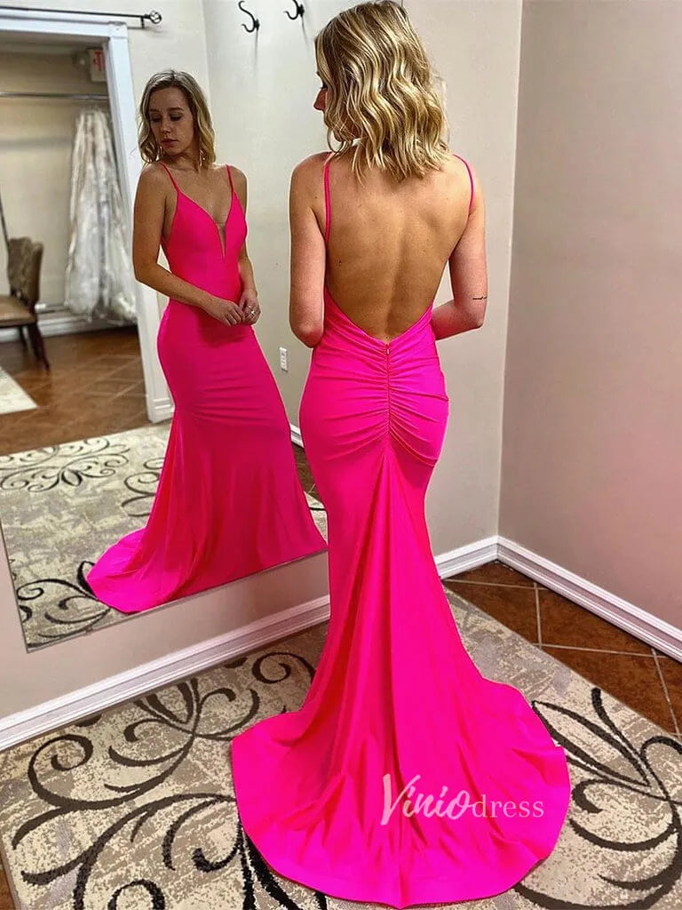 Sexy Bodycon Fuchsia Pink Mermaid Prom Dresses Backless FD2655-prom dresses 2025 -Viniodress-Fuchsia-Custom Size-
