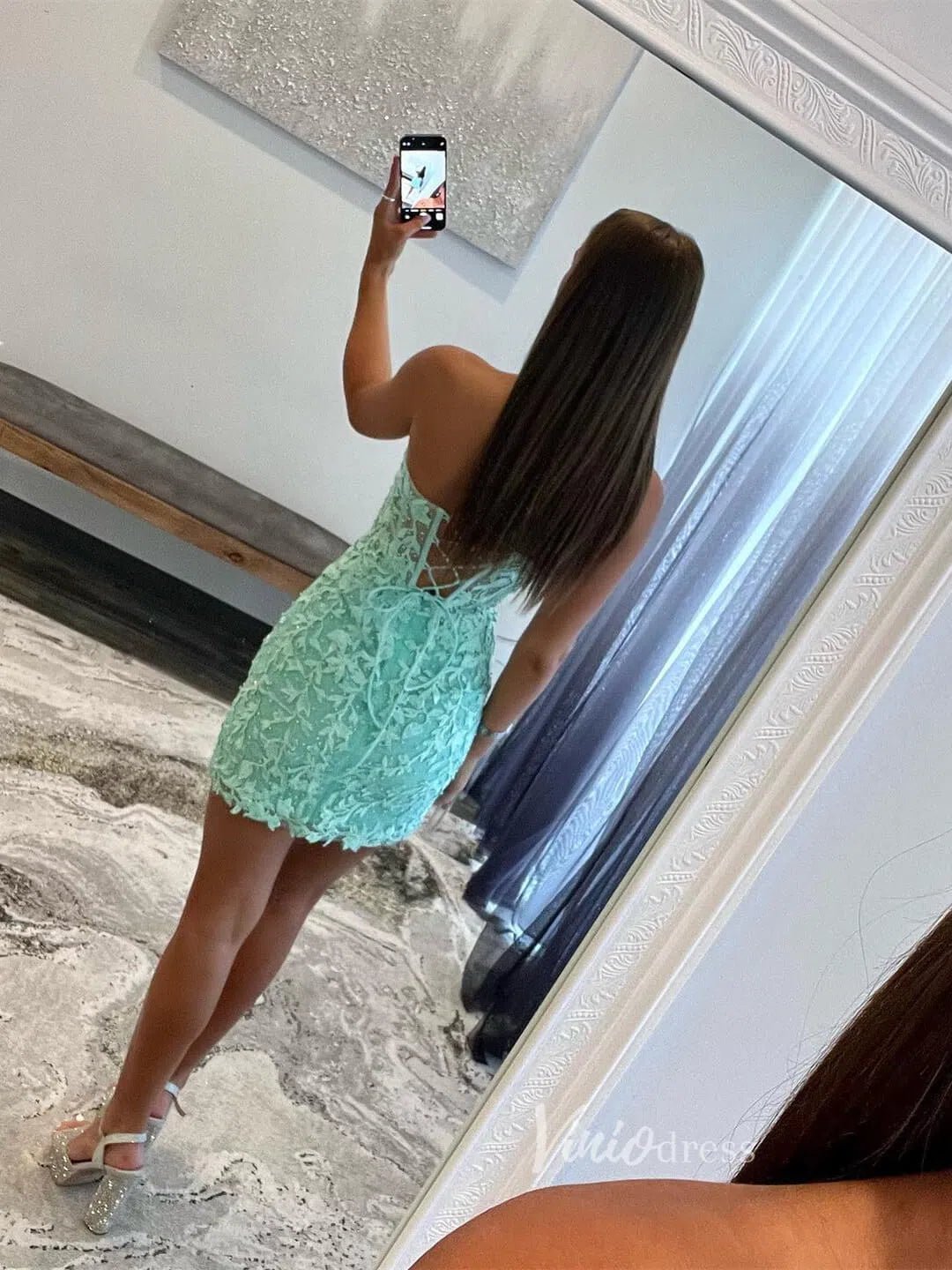 Sexy Bodycon Hoco Dresses Strapless Lace Mini Party Dress SD1240W-Homecoming Dresses 2025 -Viniodress-Hot Pink-Custom Size-