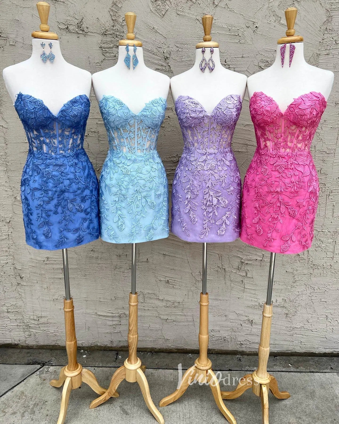 Sexy Bodycon Hoco Dresses Strapless Lace Mini Party Dress SD1240W-Homecoming Dresses 2025 -Viniodress-Hot Pink-Custom Size-