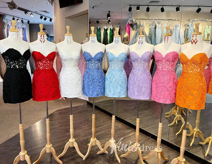 Sexy Bodycon Hoco Dresses Strapless Lace Mini Party Dress SD1240W-Homecoming Dresses 2025 -Viniodress-Hot Pink-Custom Size-
