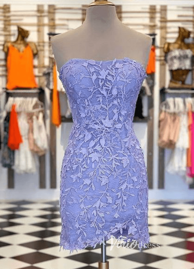 Short Prom Dresses 2025 Sexy Bodycon Homecoming Dresses Strapless Tight Lace Mini Prom Dress SD1240S-homecoming dresses-Viniodress-Lavender-Custom Size-Viniodress