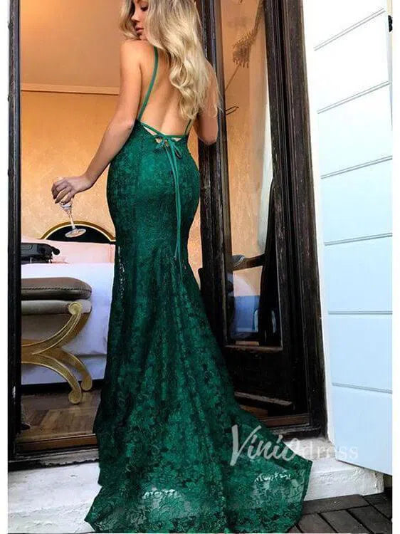 Sexy Burgundy Lace Mermaid Prom Dresses V neck Pageant Dress FD1319-prom dresses 2025 -Viniodress-Emerald Green-Custom Size-